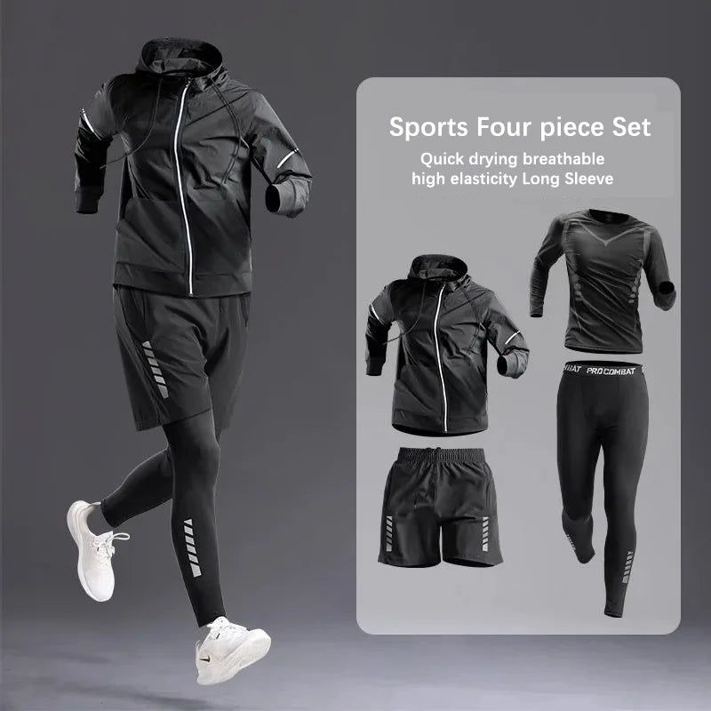 All-Season Men's Sportswear Set/Suit - Tracksuit for Running, Cycling, Fitness & Hiking,gym clothing men, jogging, boxing,5 pcs