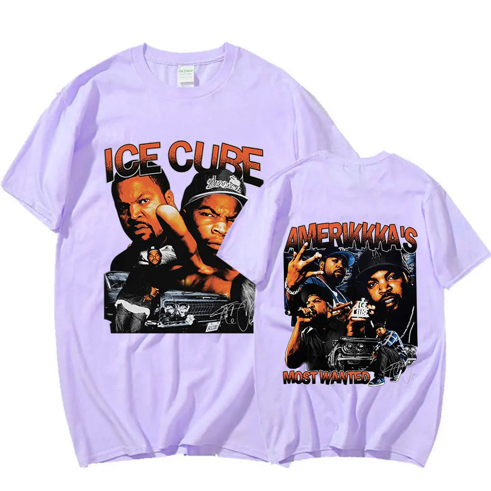90s Rapper Ice Cube Amerikkka's Most Wanted T-shirt Mens Fashion Vintage Harajuku T Shirt 100% Cotton Casual Tee Shirt Oversized