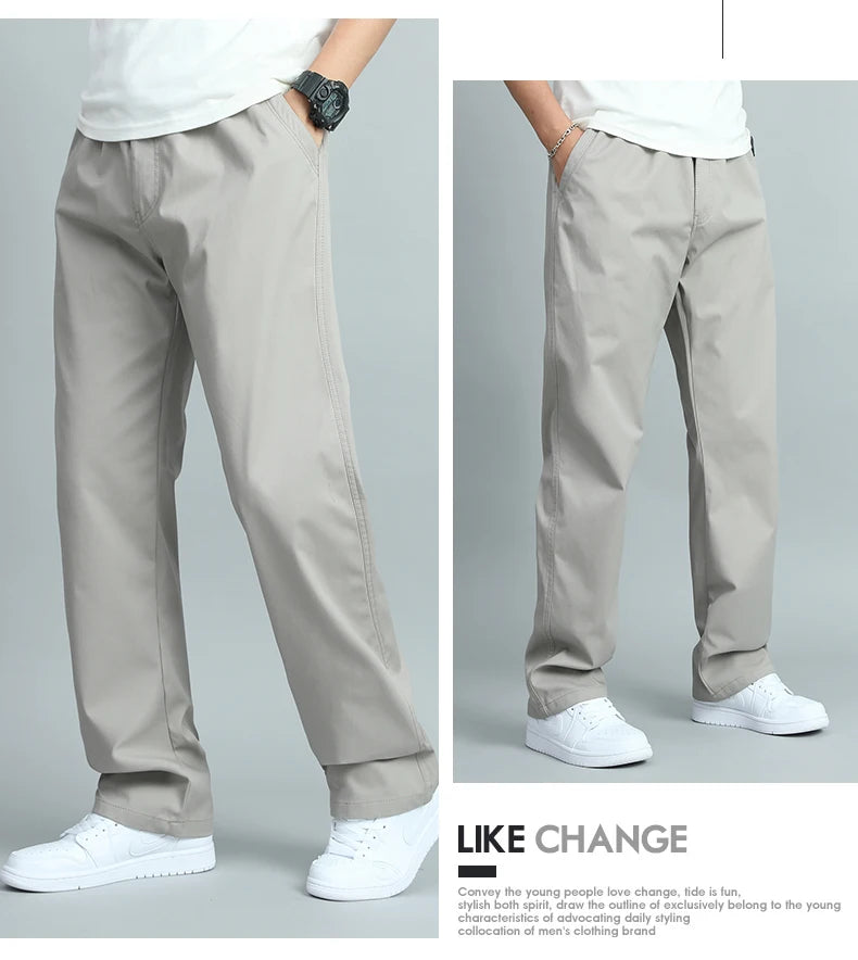 Big Size Men's Casual Cotton Trousers Loose Fit Straight Pants Multi Pocket Big Man Long Pants Mens Jogger Pants Summer Autumn