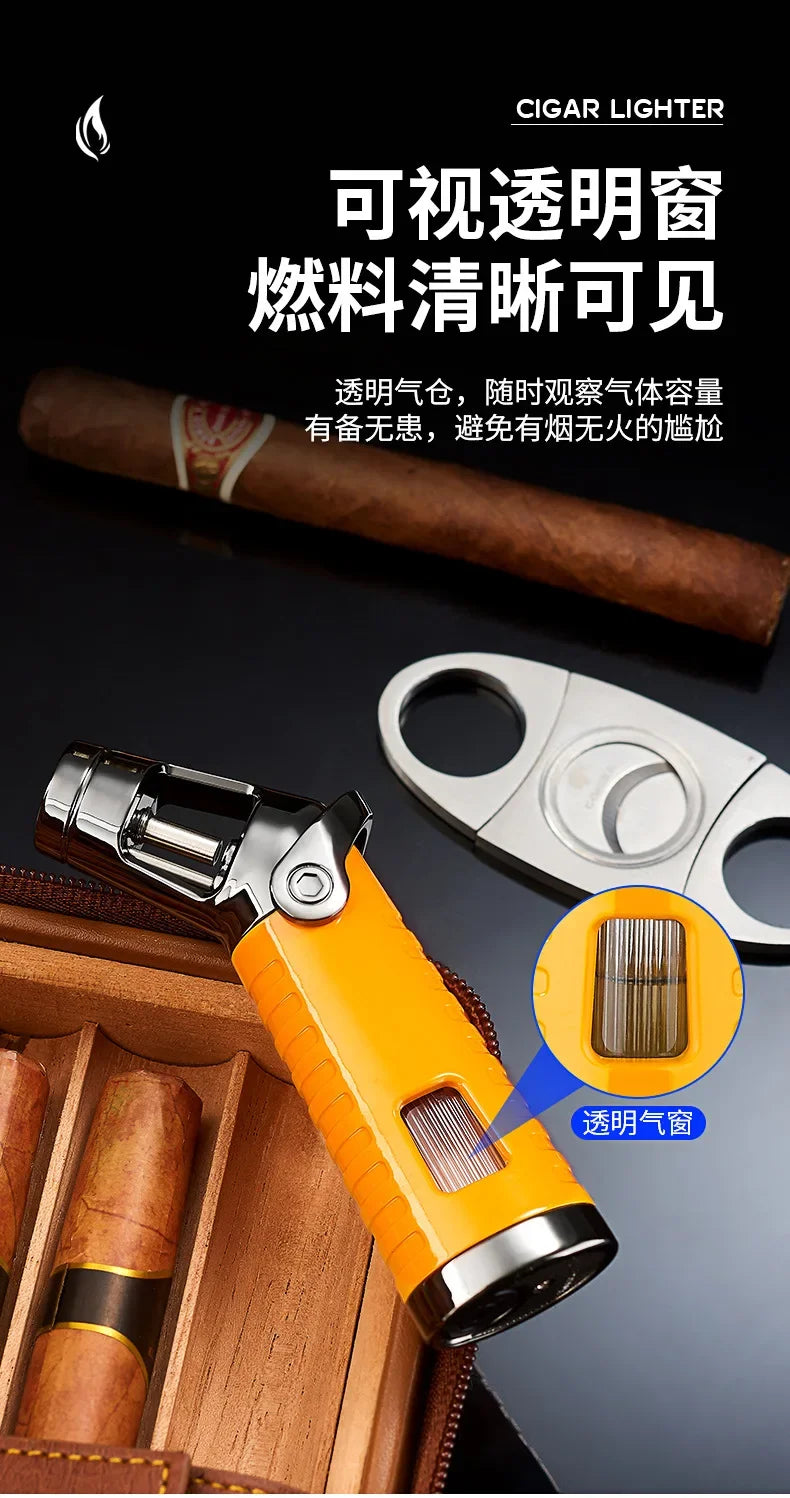 New Windproof Inflatable Lighter Metal Visible Window Jet Flame Turbine Outdoor Lighter Cigar Barbecue Camping Tool
