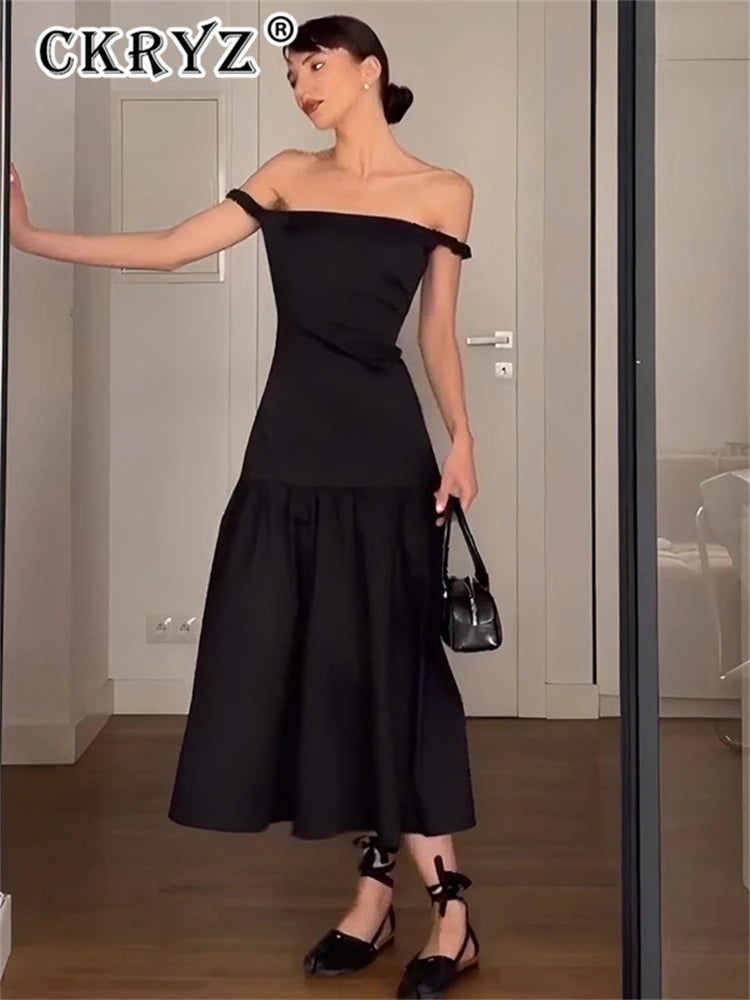Ladies Summer Off Shoulder Elegant Evening Party Dress Women Sleeveless Backless Long Dresses Club Streetwear Woman Clothes 2025