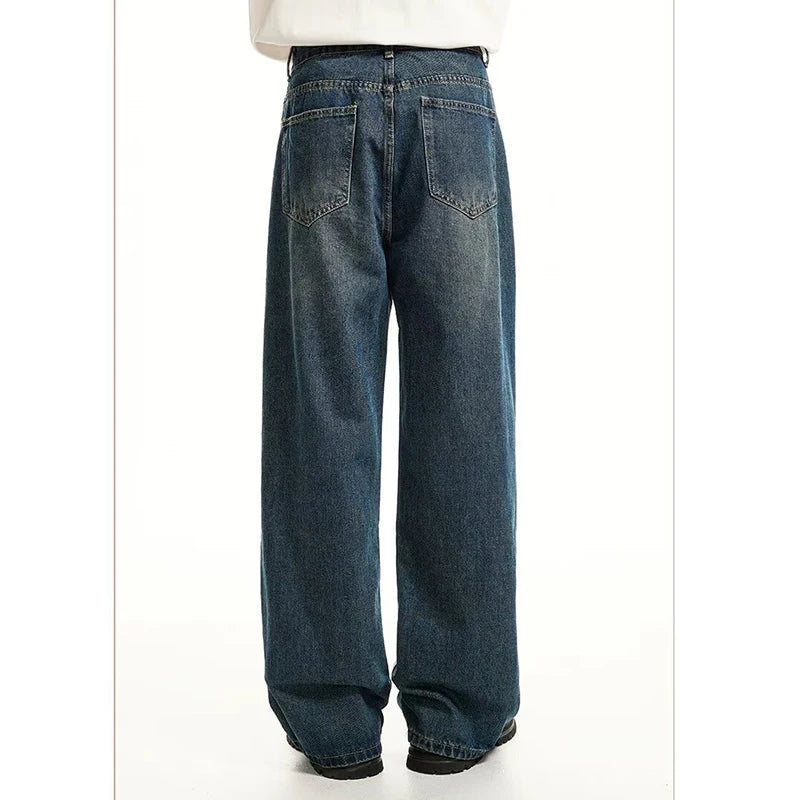 Men Classic Straight Leg Casual Jeans Male Brand Wide Leg Black Denim Pants Simple Vintage Outside High Street Denim Trousers