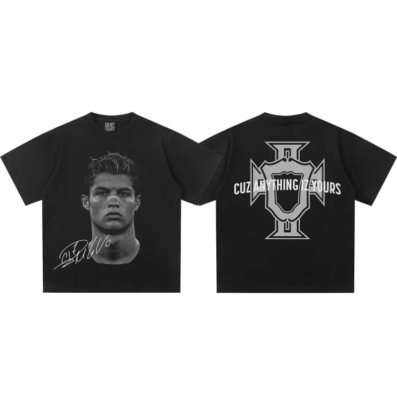 2025 Cristiano Ronaldo football superstar super fashion printed short sleeve T-shirt men distress American cotton Women Tshirt