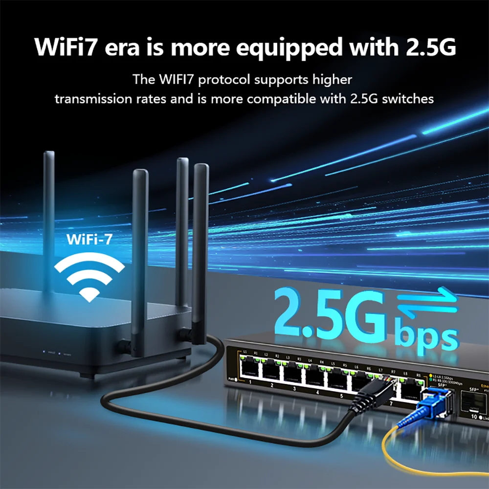 8+2 Ports 2.5G Ethernet Network Switch 2500BASE-TX Switch with 2*10G SFP Port for IP Camera/CCTV Security