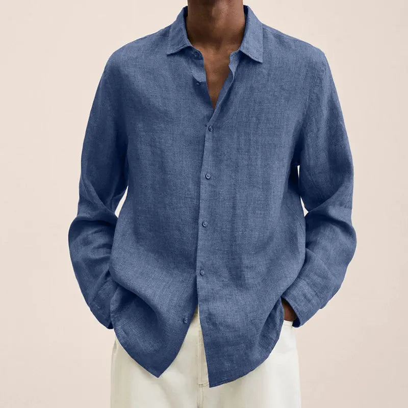 Oversized S-5XL Men Cotton Linen Blouse Tops Summer Spring Turn Down Collar Long Sleeve Office Work Blouse Shirts SZE-ST22071