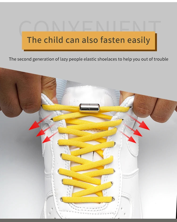 New Version Elastic No Tie Shoelaces Metal Lock Shoe Laces For Kids Adult Sneakers Quick Shoelaces Semicircle Shoestrings