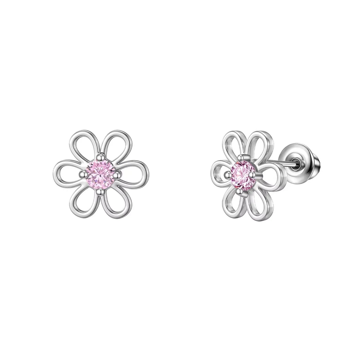 1 or 4 Pair Hypoallergenic Surgical Stainless Steel Earrings for Girls Kids Women Screw Back Earrings Flower Butterfly Toddler
