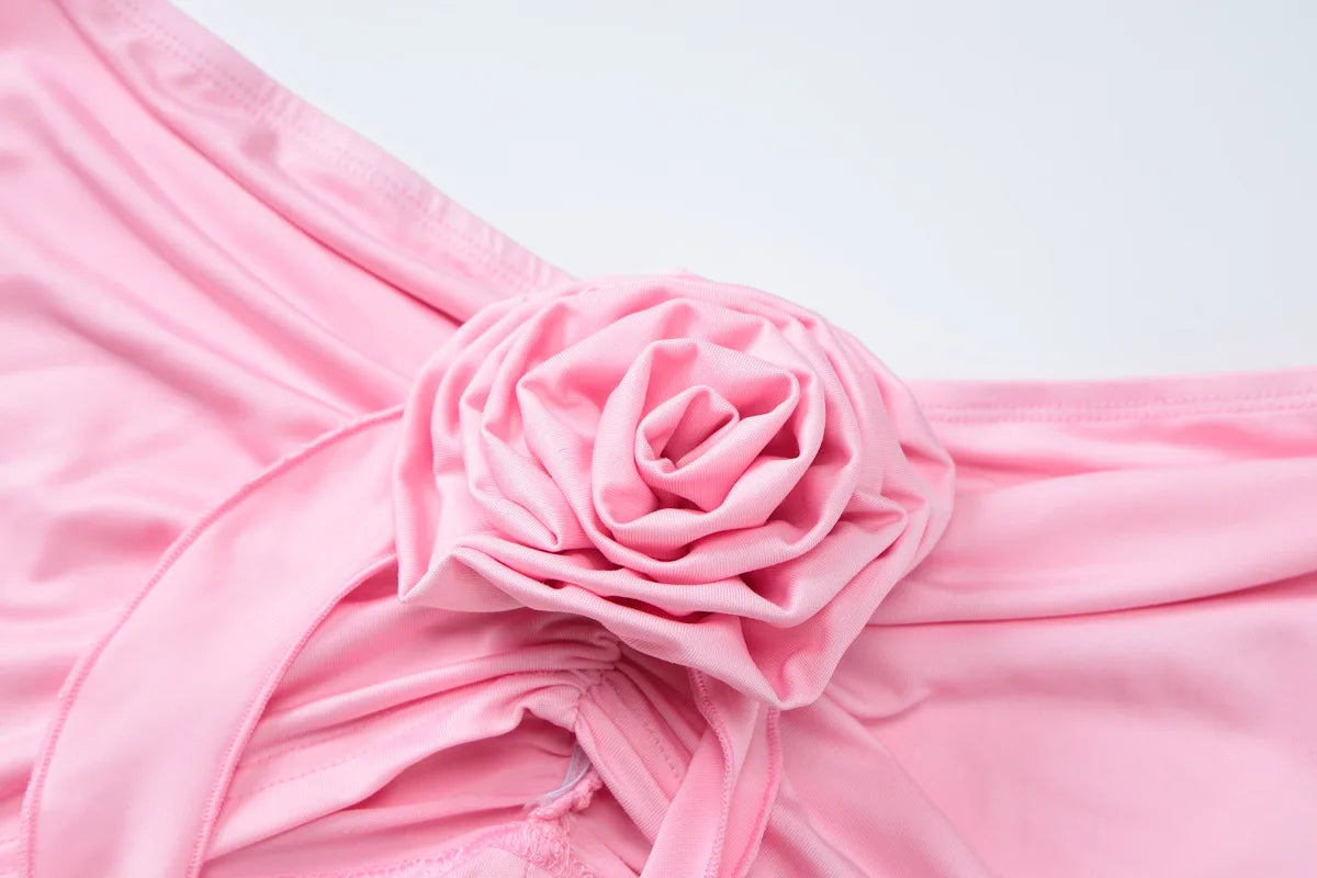 Ladies Matching Suit Applique Strapless Ruched Crop Top Ruffles Split Midi Dress Set Women Summer Party Club Y2K Fashion Outfits