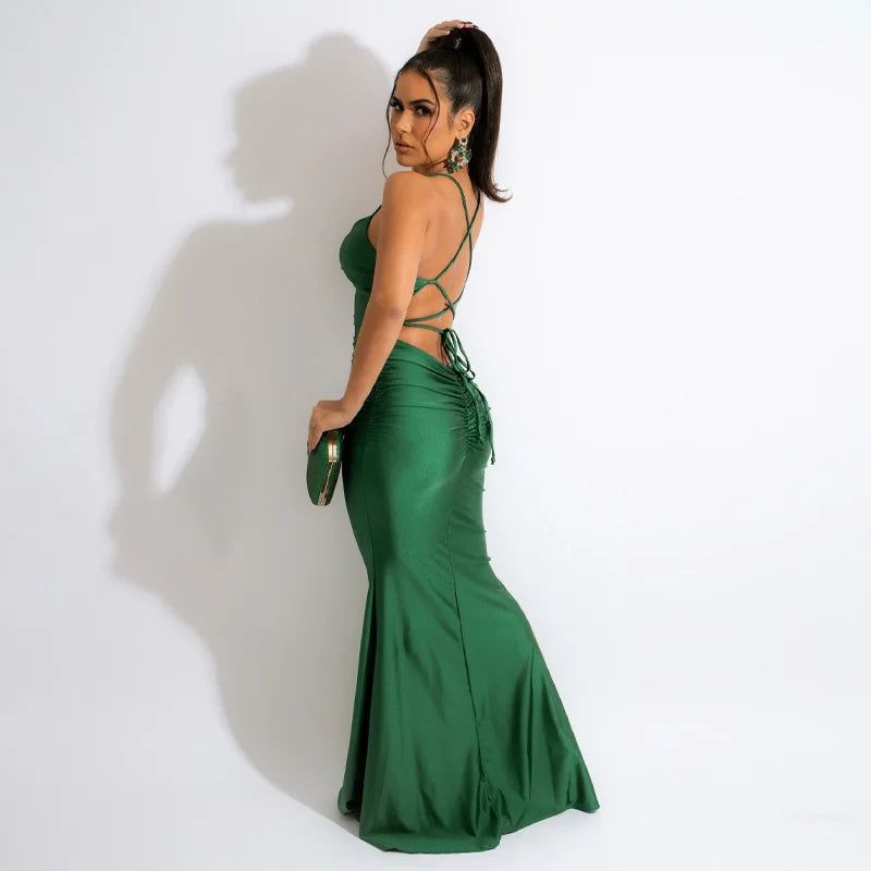 Ladies Summer Satin New Fashion Evening Party Dress Women Sleeveless Backless Bodycon Maxi Dresses Night Club Streetwear Outfits