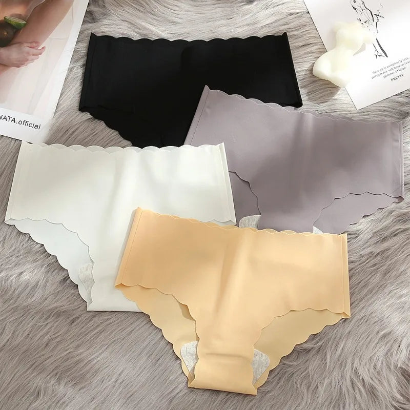 Women's Panties Ice Silk Seamless Women's Underwear Solid Pure Cotton Crotch Lightweight Breathable Soft Wavy Edge Women Briefs