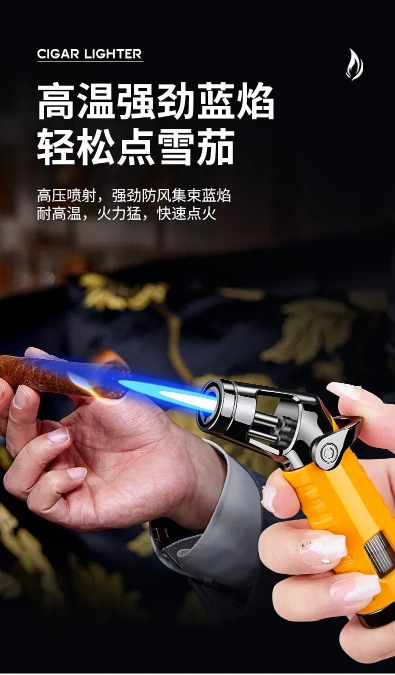 New Windproof Inflatable Lighter Metal Visible Window Jet Flame Turbine Outdoor Lighter Cigar Barbecue Camping Tool