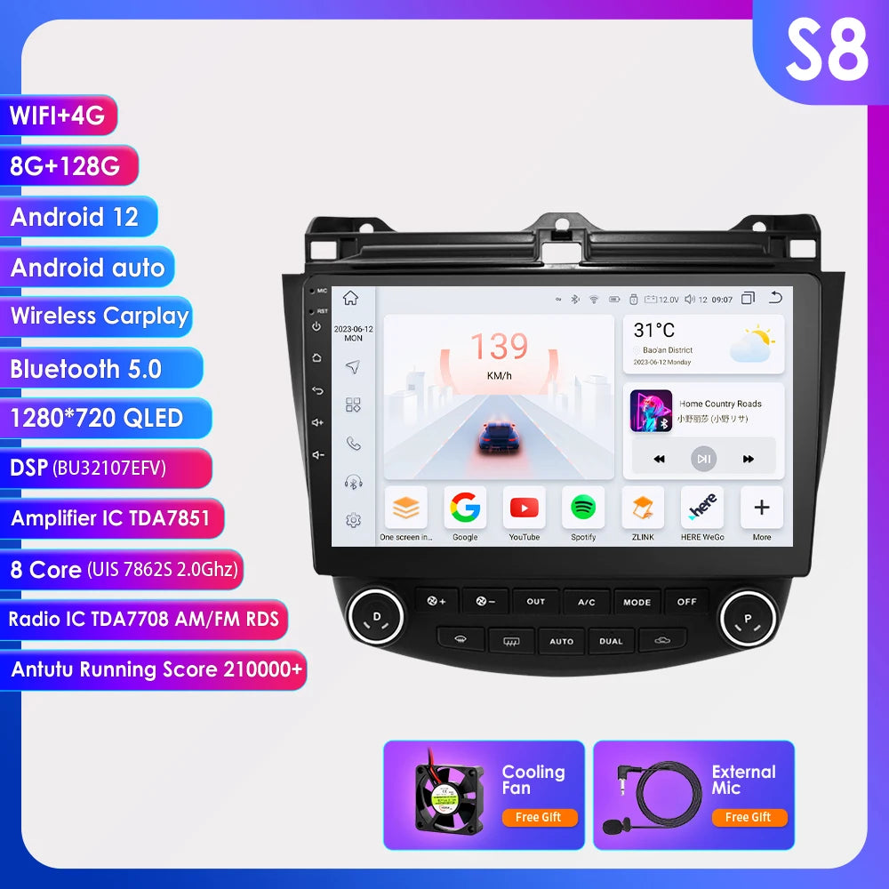 Hzipo AI Voice 10.1" Radio For Honda ACCORD 7 2003 2004 2005 2006 2007 2din Android Auto Carplay 4G Car Multimedia GPS Autoradio