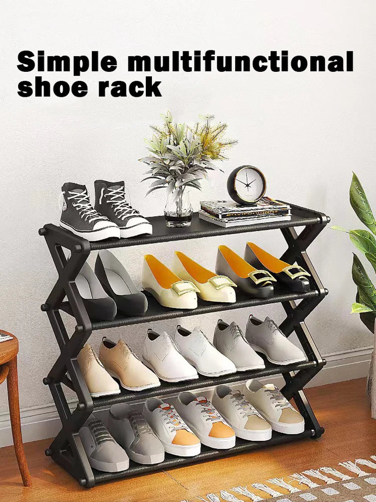 Household Simple MultiLayer Space-Saving X-Shaped Shoe Rack Dust-proof Storage shelf Multi-purpose For Student Dormitory Doorway