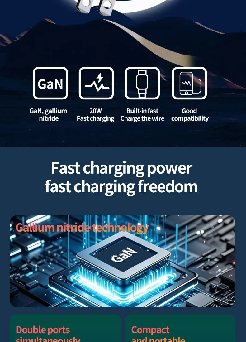 Total 20W USB C Charger GaN Fast Charging Wall Charger For iPhone Samsung Xiaomi Quick Charge EU/US Plug Phone Charger Adapter