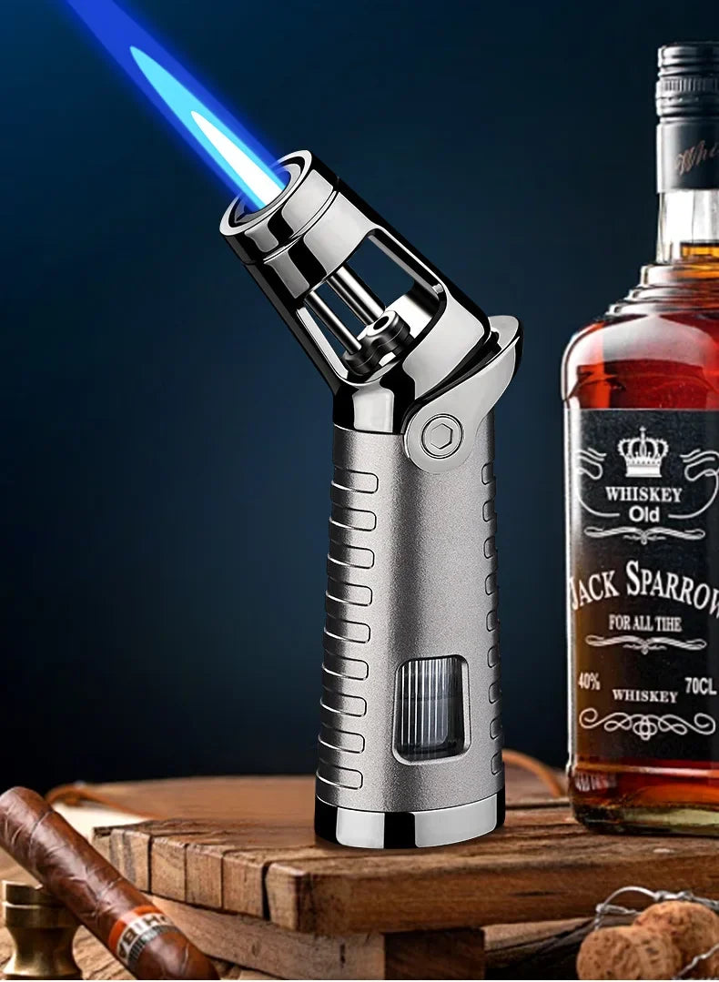 New Windproof Inflatable Lighter Metal Visible Window Jet Flame Turbine Outdoor Lighter Cigar Barbecue Camping Tool