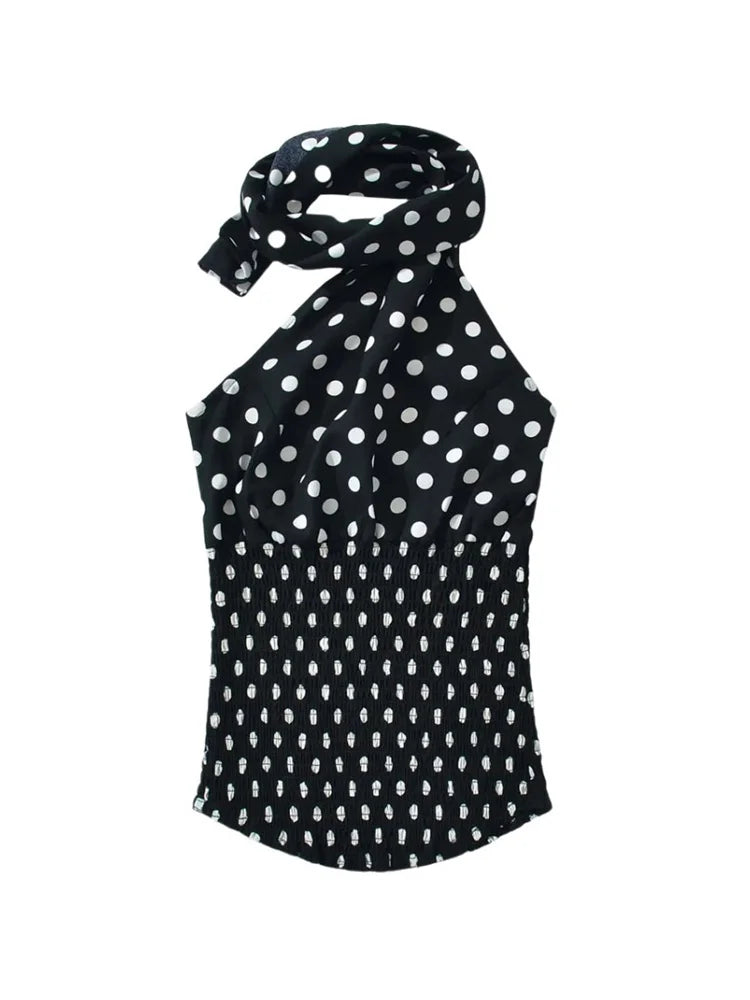 Tossy Tee Bow Lace-Up Backless Tank Top For Women Contrast Off-Shoulder Summer 2025 New Fashion Top Vest Ladies Bandage Tanks