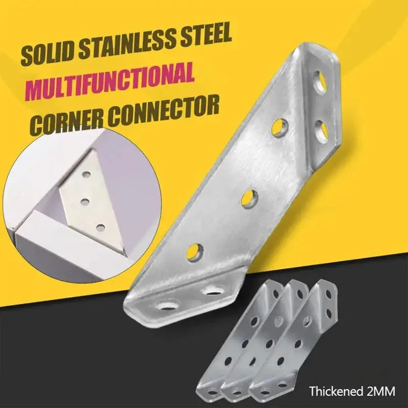 10/1set Corner Brackets Stainless Steel Furniture Angle Shelf Connector Cabinet Support Fixing Frame Corner Brace with Screw