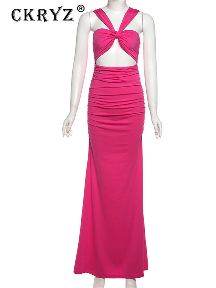 Ladies Summer Elegant Evening Party Dress For Women Sleeveless Backless Hollow Out Long Dresses Woman Clothes Birthday Clubwear