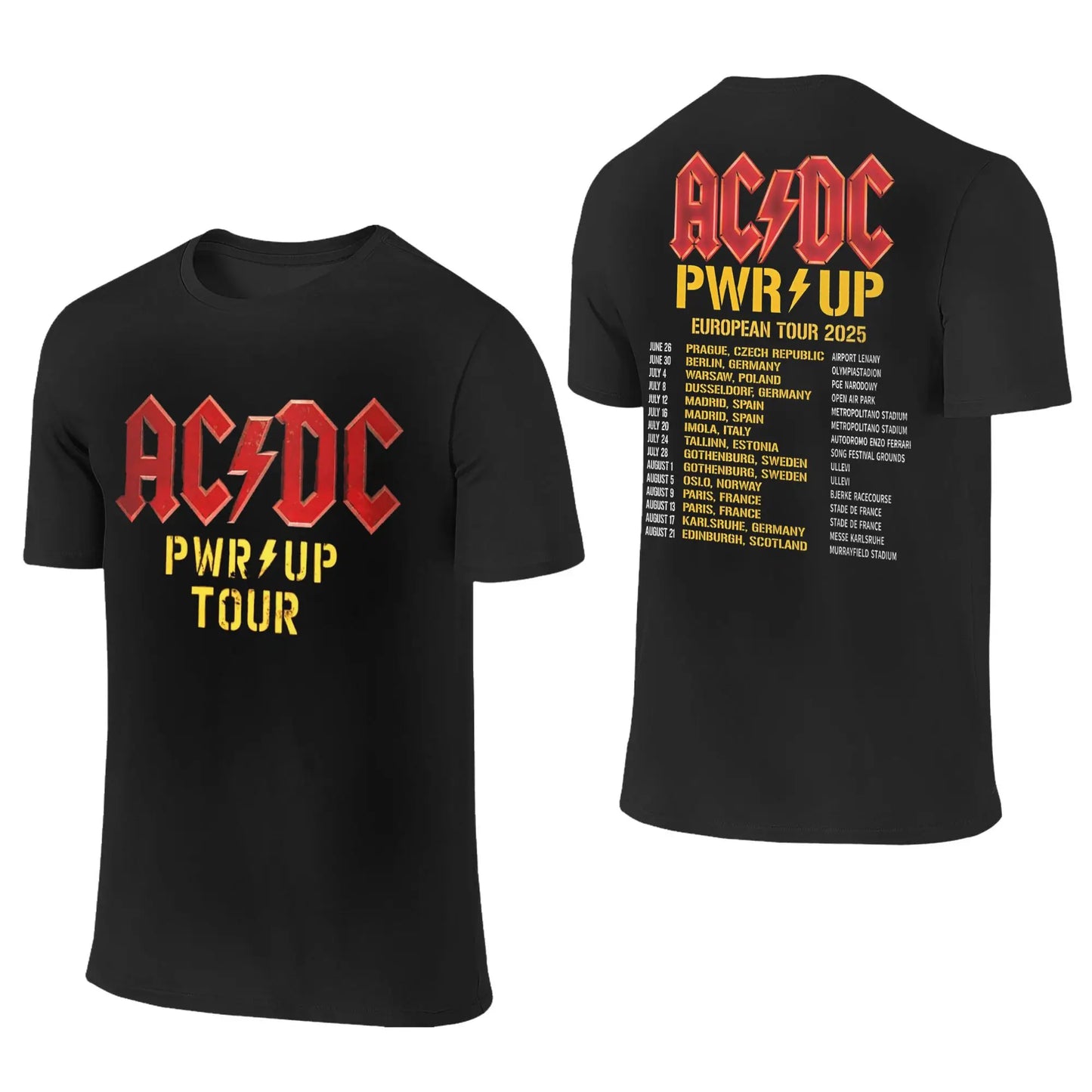 AC Pwr Up World Tour DC EUROPE 2025 Graphic Print T Shirts for Men Women Pure Cotton Tee Shirt Clothes