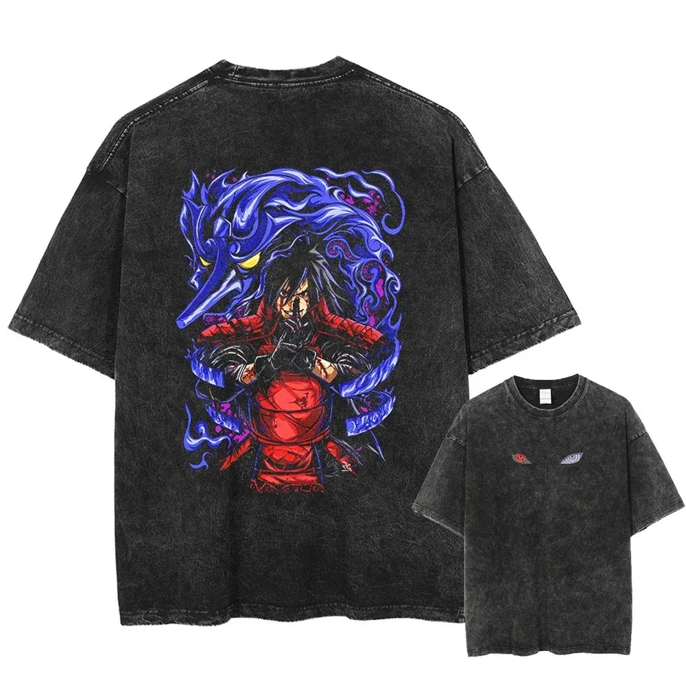 Men Washed Anime Naruto Print T Shirt Hip Hop Streetwear T-Shirt Harajuku Cotton Short Sleeve Casual Tshirt Summer Tops Tees