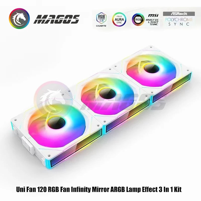 Infinity Mirror Uni Fan 3 in 1 Kit, ARGB Light Effect Forword Reverse Blade, PC Gamer Cabinet Water Cooling Silent Mute Radiator