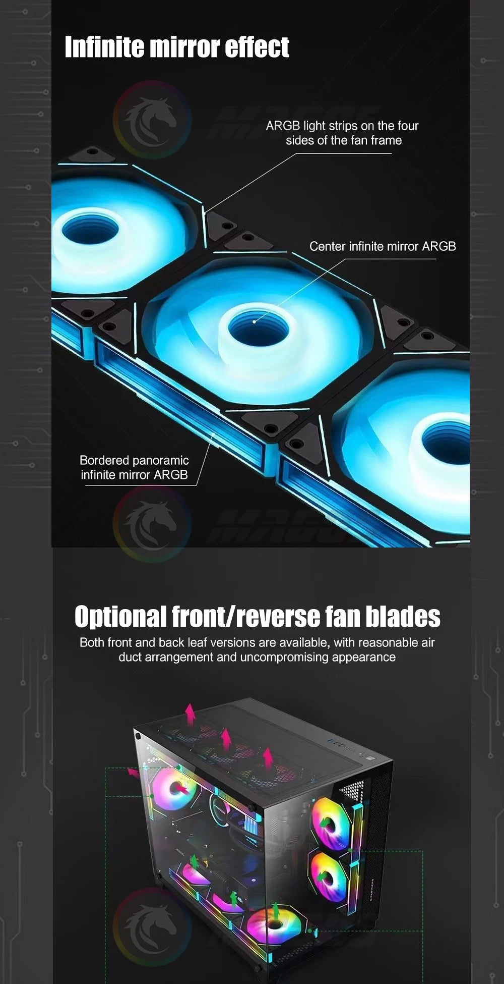 Infinity Mirror Uni Fan 3 in 1 Kit, ARGB Light Effect Forword Reverse Blade, PC Gamer Cabinet Water Cooling Silent Mute Radiator