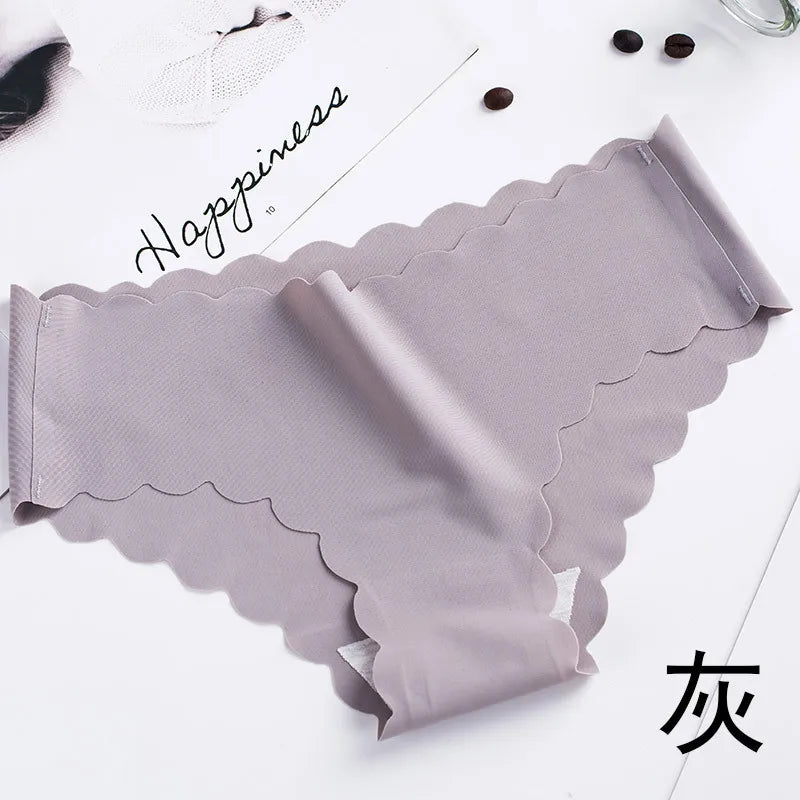 Women's Panties Ice Silk Seamless Women's Underwear Solid Pure Cotton Crotch Lightweight Breathable Soft Wavy Edge Women Briefs