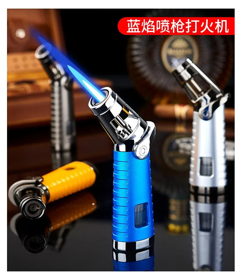 New Windproof Inflatable Lighter Metal Visible Window Jet Flame Turbine Outdoor Lighter Cigar Barbecue Camping Tool