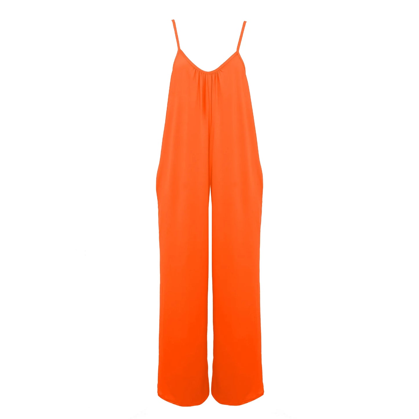 European and American Suspender Women's 2023 Summer New Foreign Trade Tolid Color Pocket Casual Jumpsuit
