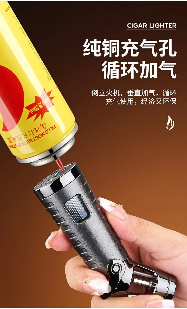 New Windproof Inflatable Lighter Metal Visible Window Jet Flame Turbine Outdoor Lighter Cigar Barbecue Camping Tool