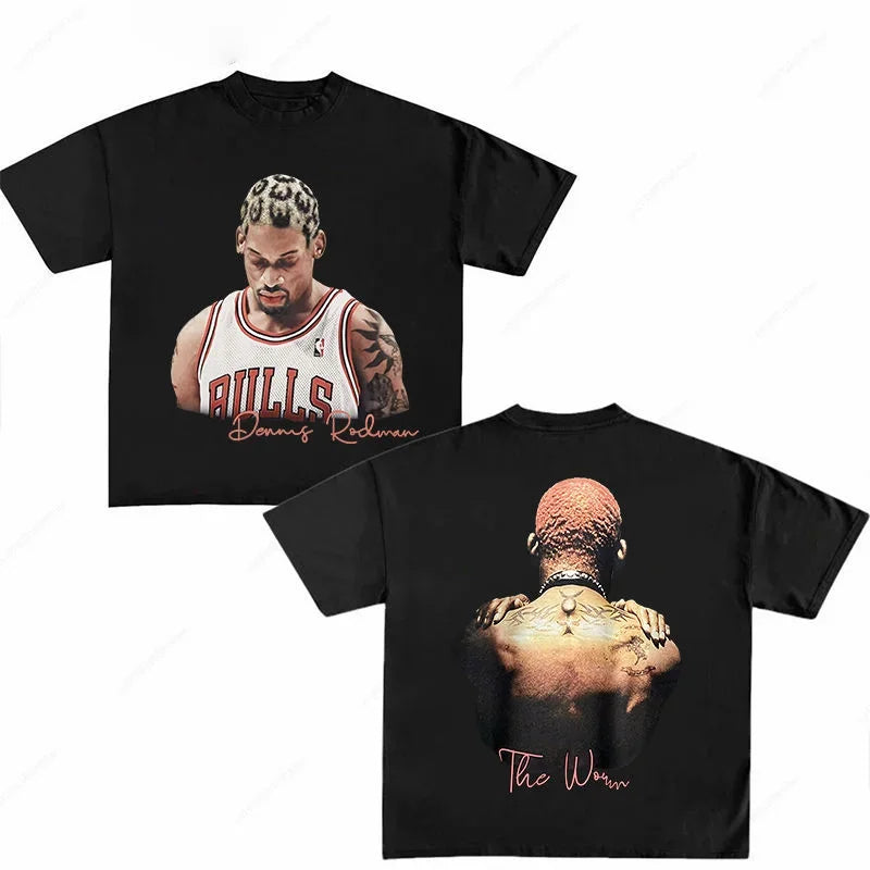 2025Rodman Printed Men's Cotton T-shirt Round Neck Short Sleeve Shirt Hip Hop Style Large Size High Quality Fashion
