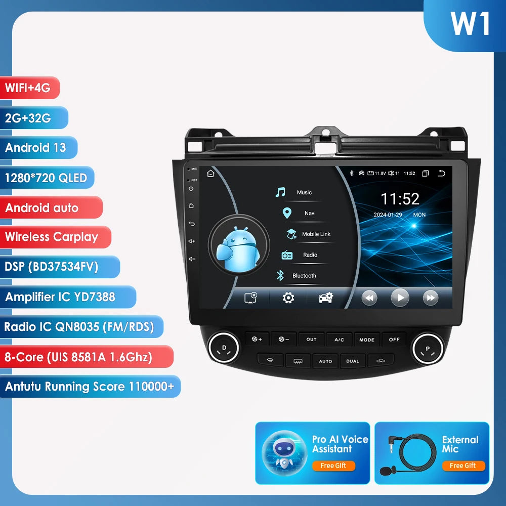 Carplay Android Car Radio For Honda ACCORD 7 2003-2007 Multimedia player GPS Navi Stereo 7862 Autoradio 2din Diesel screen 4G BT