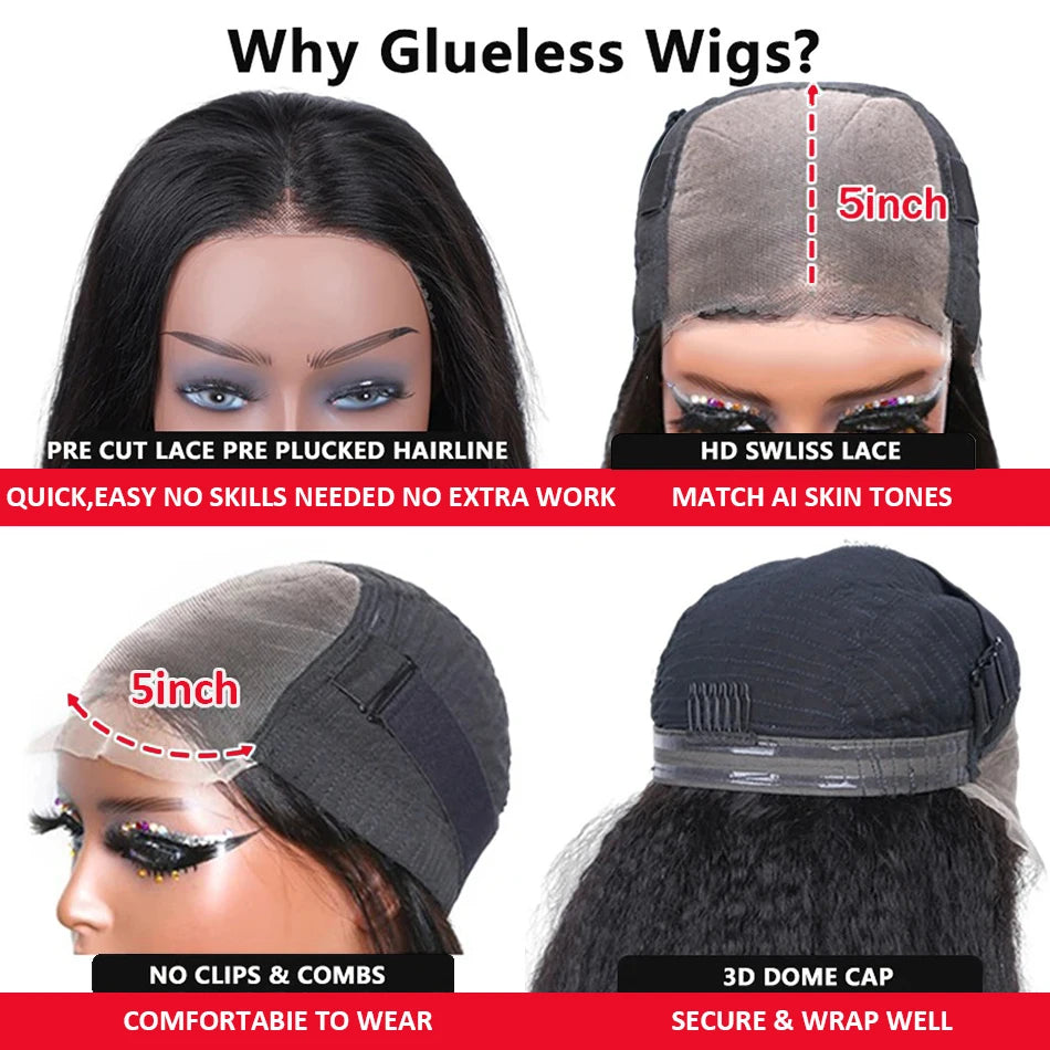 250 Density Straight 13x6 HD Black Lace Frontal Wigs 5x5 Glueless 30 40 Inch 13x4 Lace Front Human Hair Wig Bone Closure Wear Go