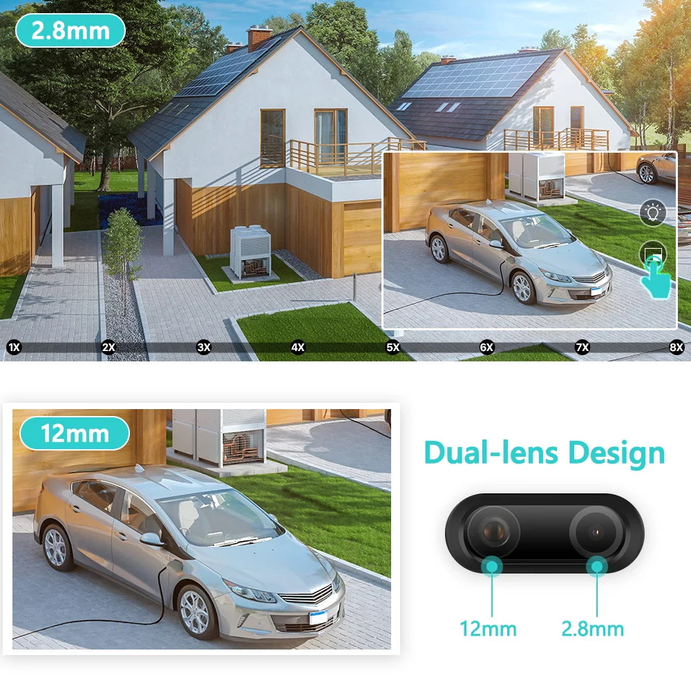 8MP 4K Dual Lens PTZ IP Camera 8x Hybrid Zoom 2.8+12mm Human Detection 4MP Audio Security ICsee Video Surveillance WiFi Camera