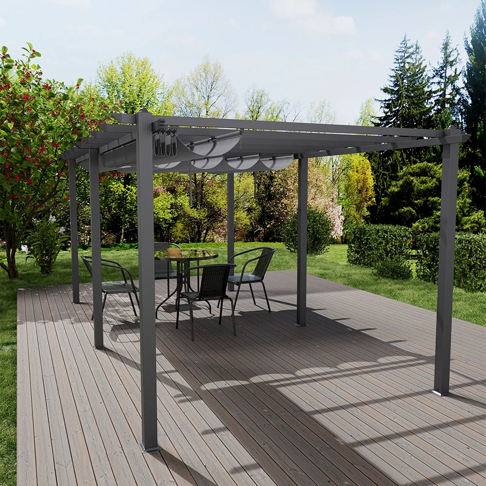 【Breeins】Metal Pergola w/Thicker Post & Upgraded Retractable Pergola Canopy, Heavy-Duty Aluminum Pergolas and Gazebos