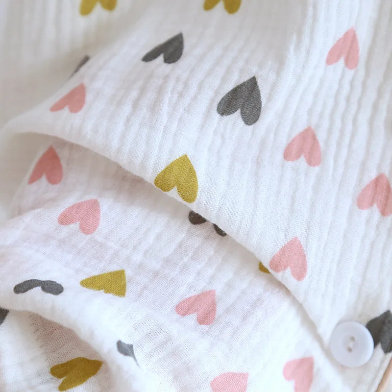 Small Love Heart Printed Cotton Pajamas for Women Three Piece Set Spring and Summer Short Sleeved Shorts Homewear Long Pants Set