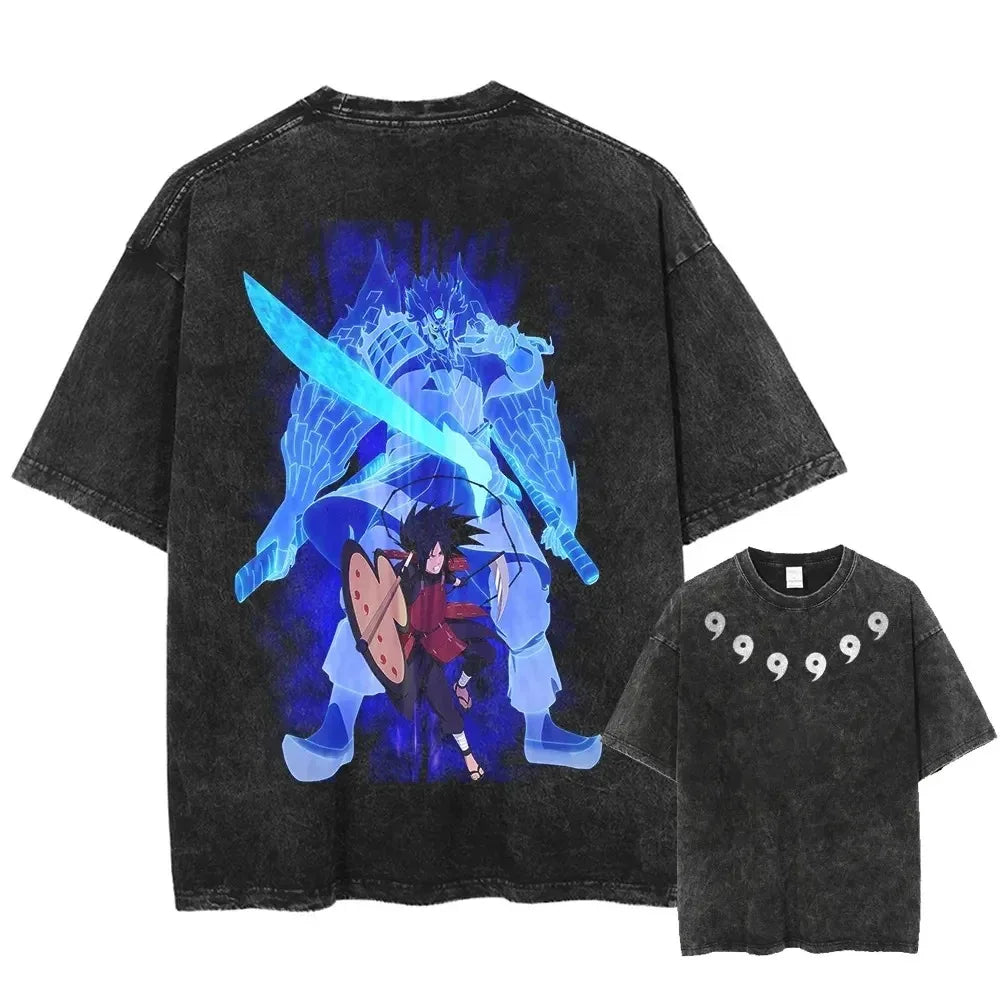 Men Washed Anime Naruto Print T Shirt Hip Hop Streetwear T-Shirt Harajuku Cotton Short Sleeve Casual Tshirt Summer Tops Tees