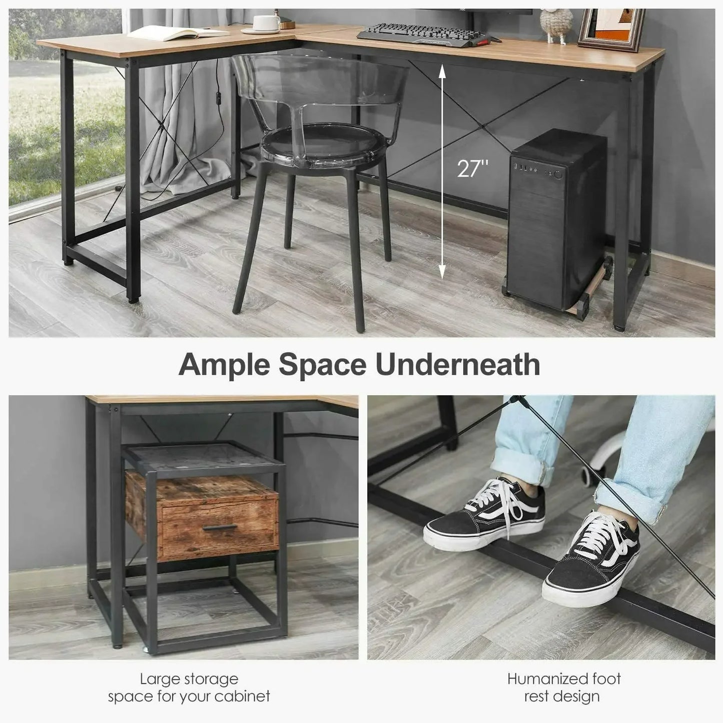Homfa 66.5"(170cm) L Shape Desk Computer Gaming Laptop Desk Home Office Corner Workstation Table Study Desk 170x120x75cm