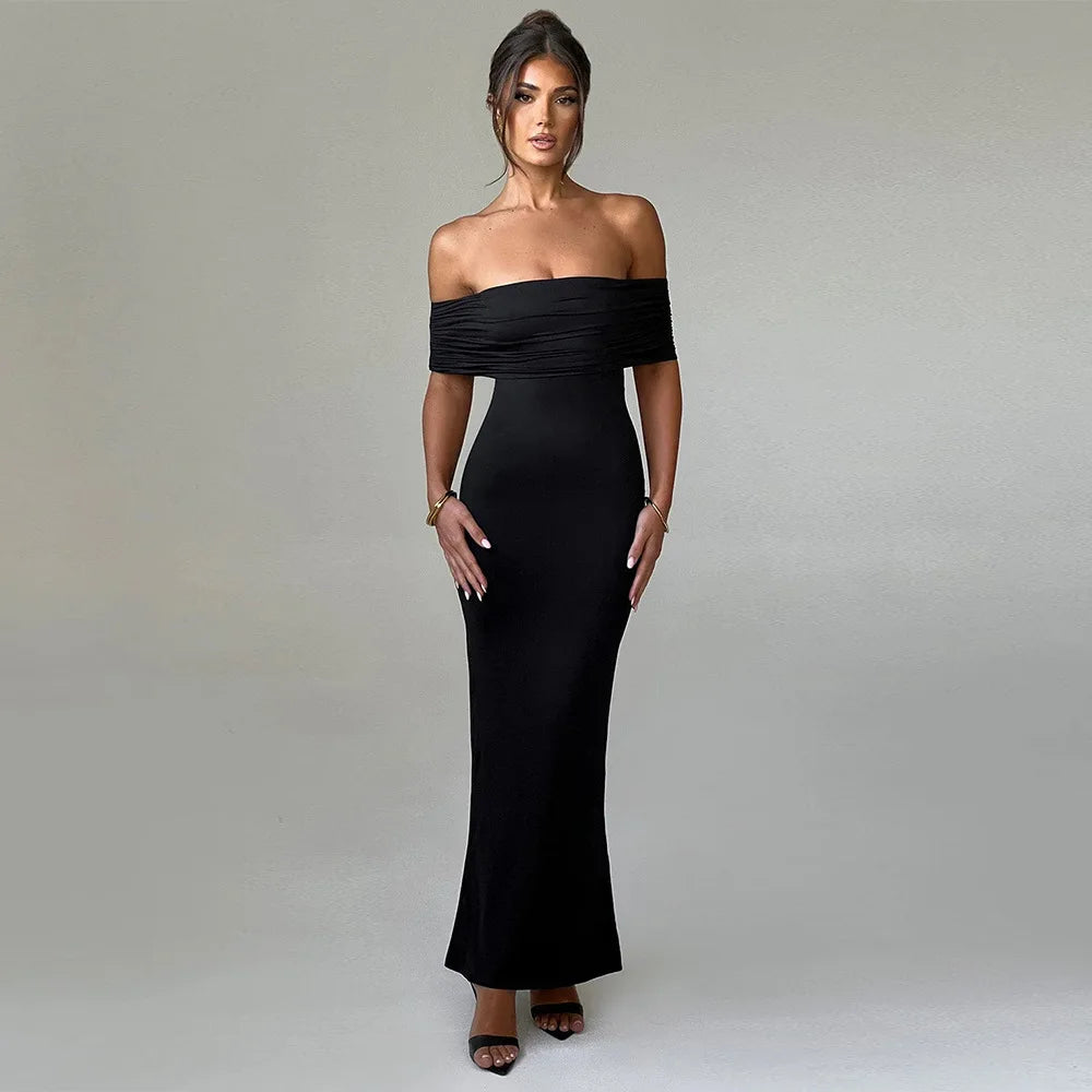Ladies Summer Off Shoulder Fashion Evening Party Dresses For Women Strapless Backless Ruched Maxi Dress Birthday Clubwear Outfit