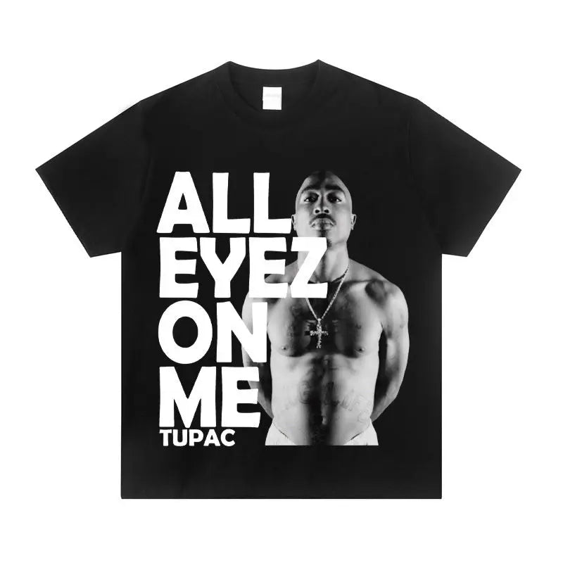 2PAC Tupak Rap Rapper American Men's Crew Neck Cotton Loose Rock West Coast Trend Short Sleeve T-Shirt