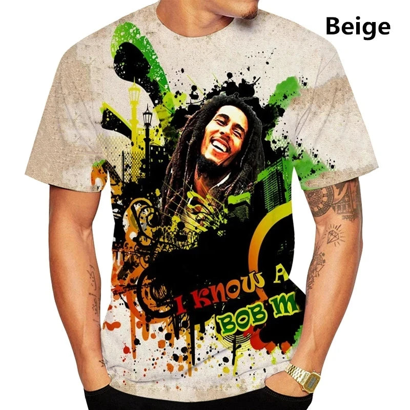 Fashion Trends T-Shirt Summer Bob Marley Men 3D Printed T-Shirt Reggae Hip Hop Casual Short Sleeve Printed T Shirt