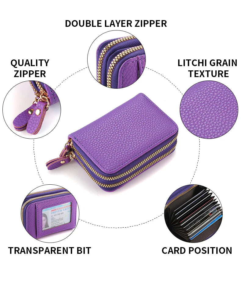 Multi Slot Holder Fashion Wallet Female Bank Card ID Holder Female PU Leather Protection Case Coin Zipper Wallet