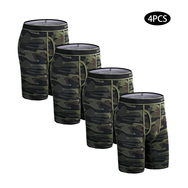4pcs Long Men's Panties Open front Boxer for men Underwear Trunk Cotton long leg Underpants male boxershorts High Quality Shorts