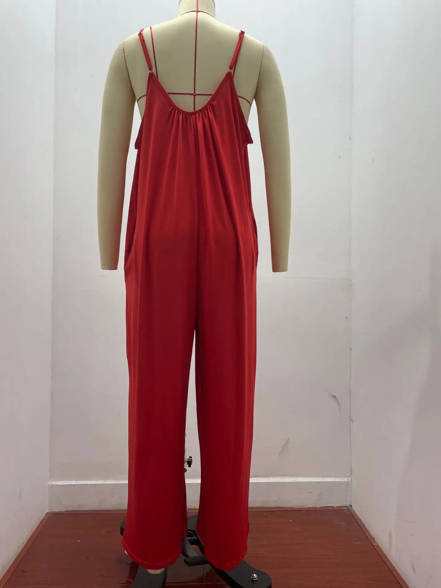 European and American Suspender Women's 2023 Summer New Foreign Trade Tolid Color Pocket Casual Jumpsuit