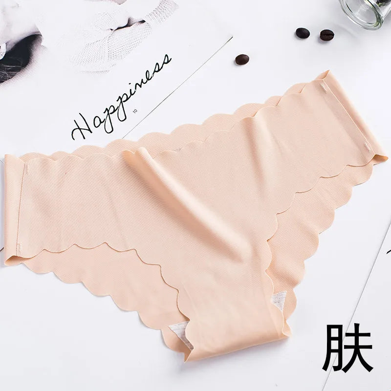 Women's Panties Ice Silk Seamless Women's Underwear Solid Pure Cotton Crotch Lightweight Breathable Soft Wavy Edge Women Briefs