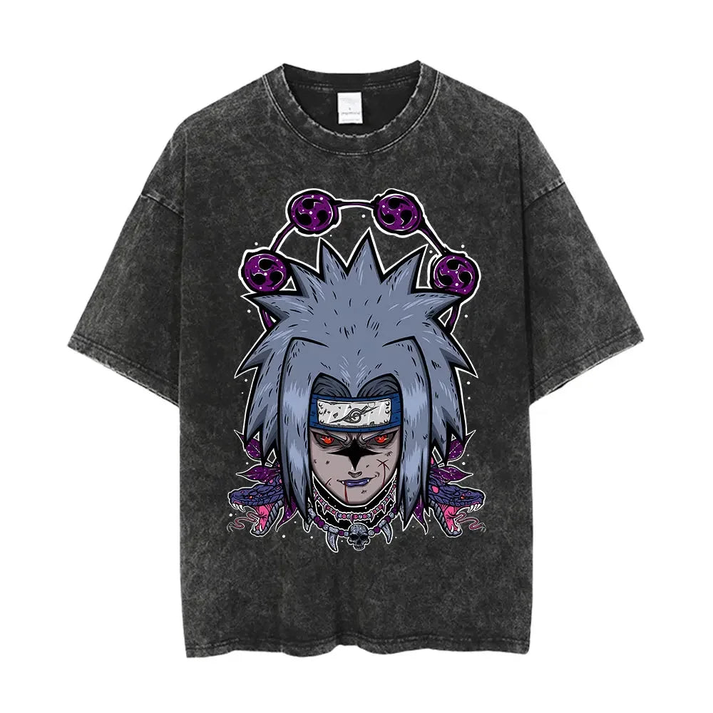 Men Washed Anime Naruto Print T Shirt Hip Hop Streetwear T-Shirt Harajuku Cotton Short Sleeve Casual Tshirt Summer Tops Tees