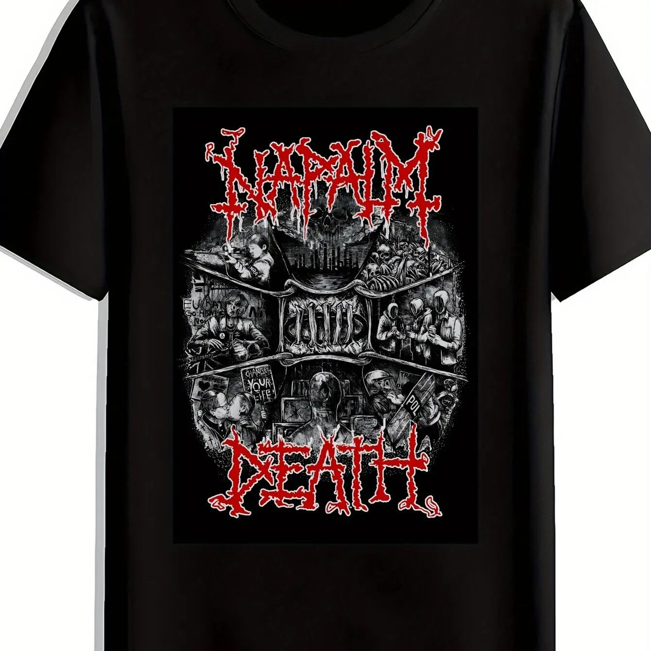 American Men's T-Shirt Napalm Death Band City Skyline Silhouette Summer New Vintage Fashion Men's and Women's Streetwear