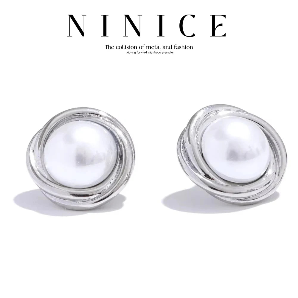 NiNice Earrings Vintage Stainless Steel Imitation Pearl Flower PVD Plating Popular Jewelry Gifts New Wholesale