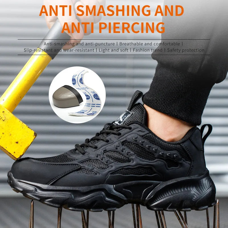 Steel Toe Kevlar-Midsole Safety Shoes Men, Lightweight Breathable Anti-Puncture Anti-Smash Non Slip Industrial Work Boots