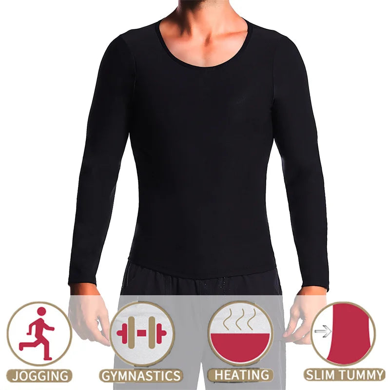 Aiithuug Silver Lined Hot Sauna Sweating Long Sleeve Fat Burn Croset Workout Body Shaper Men Tops Weight Loss Shirts Waist